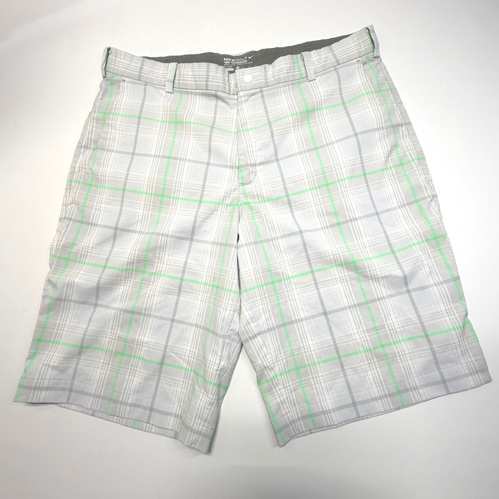 Nike Golf Dri-FIT Plaid Shorts Men's 36 Gray Green Tour Performance